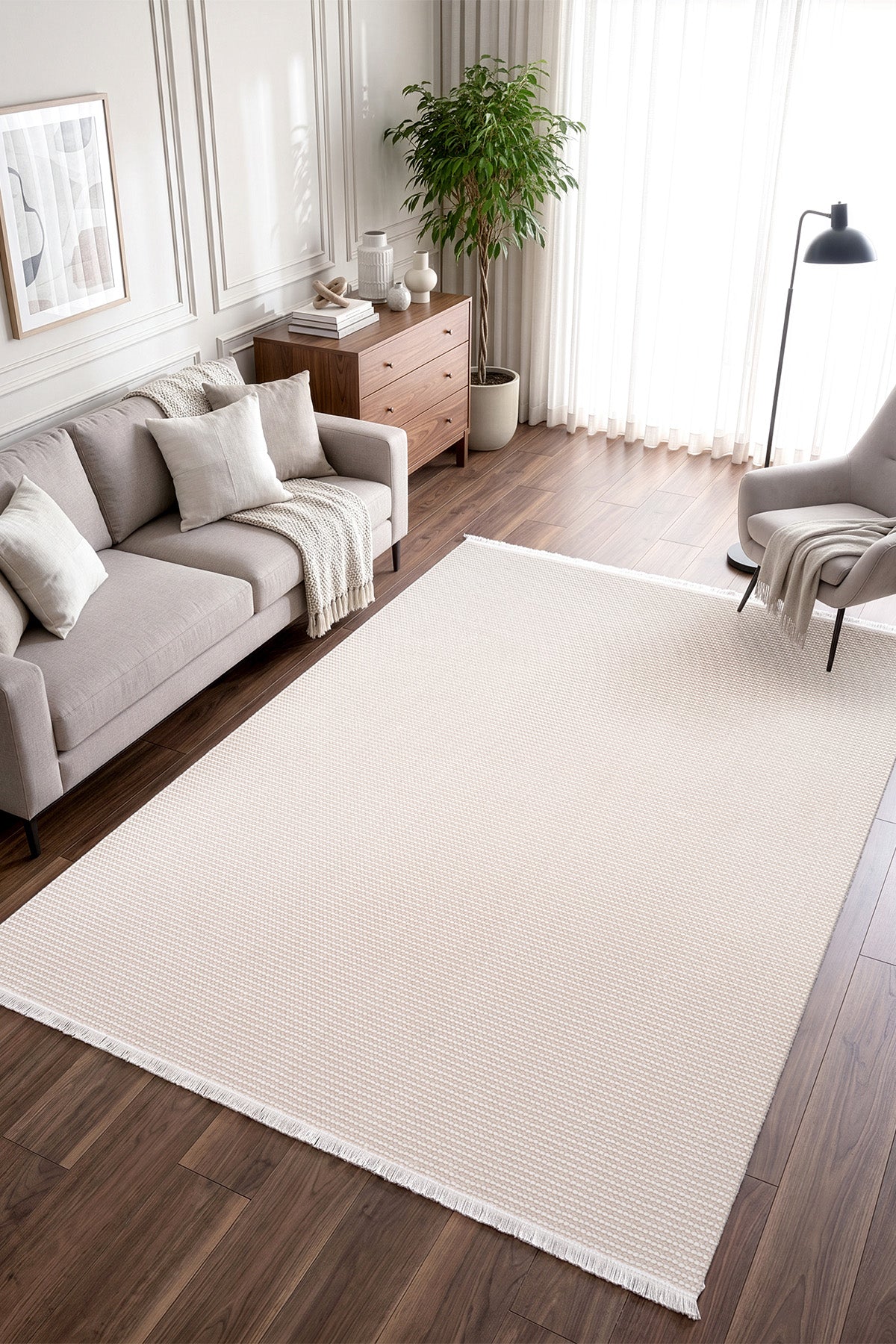 Koza Halı Loren Krem Bej Modern Salon Halısı