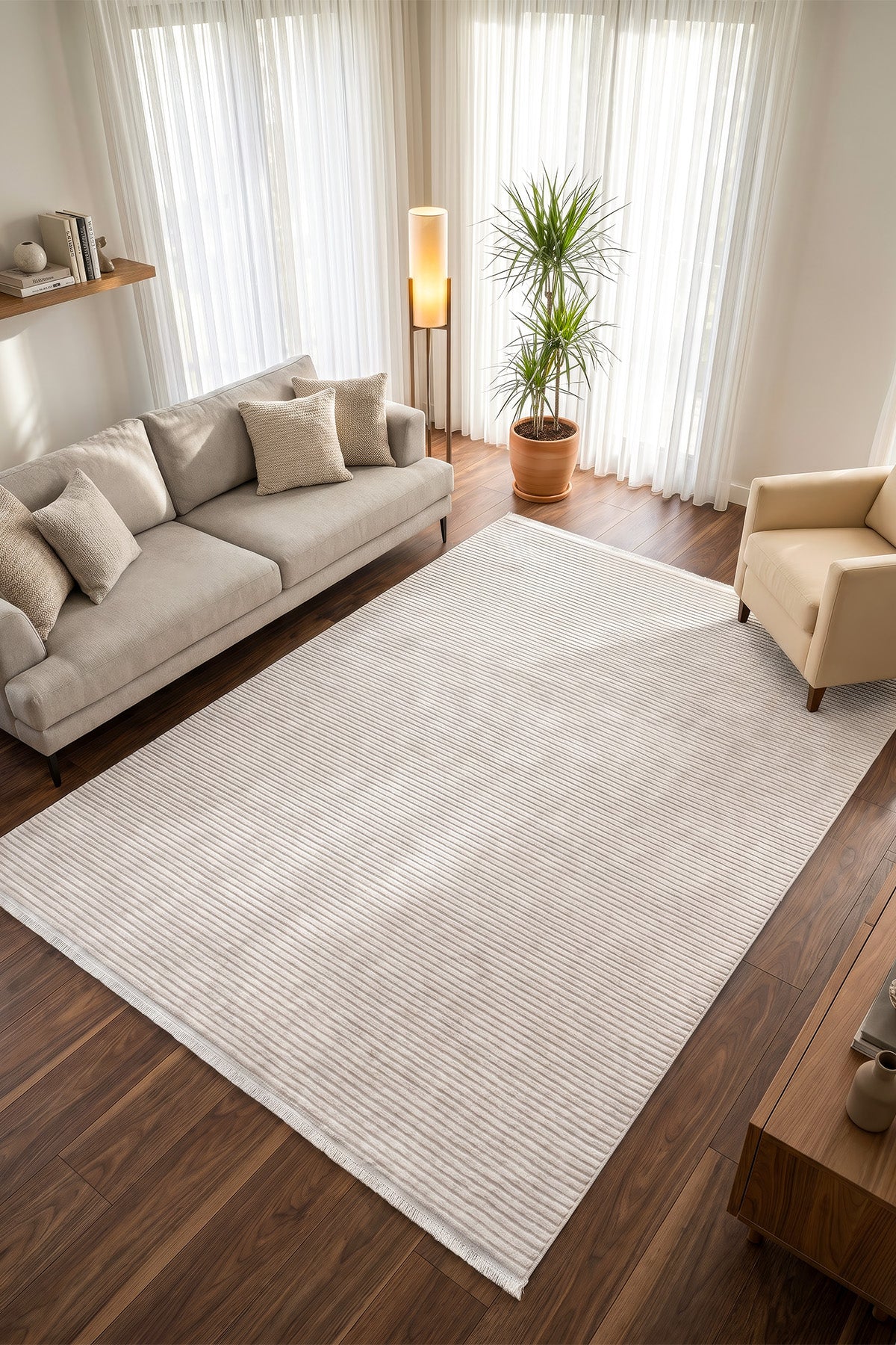 Koza Halı Loren Krem Modern Oturma Odası Halısı