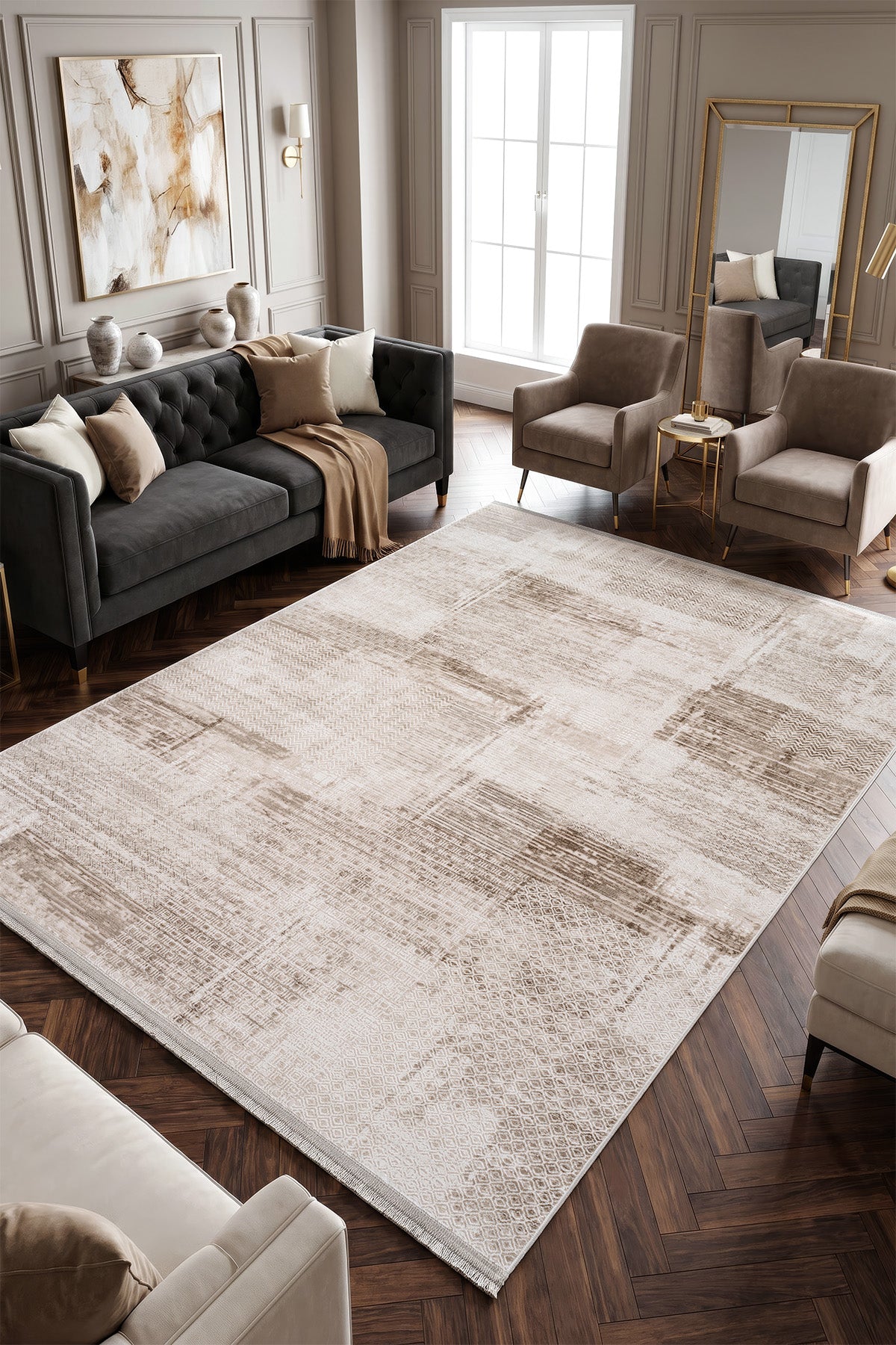 Koza Halı Mirage Krem Vizon Modern Halı