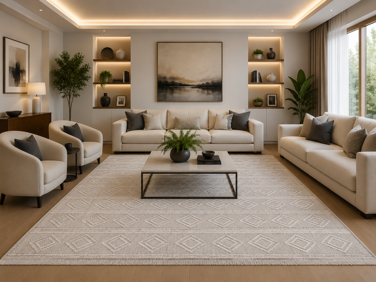 Koza Halı Mood Vizon Krem Etnik Desen Koridor Halısı — 1
